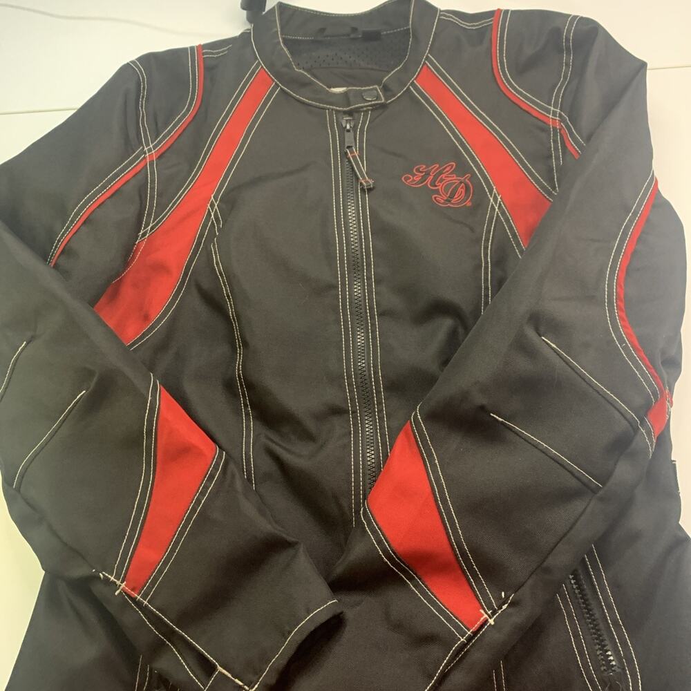 Harley Davidson Womens Riding Jacket LargeBlack Red Willie G. Scroll Skull Armor